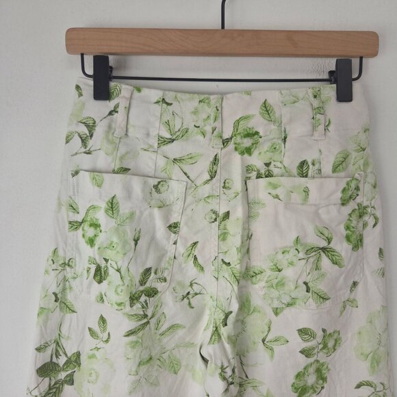 Maeve Anthropologie The Colette Linen Blend Green Floral Trousers Pants 25 - Picture 5 of 9